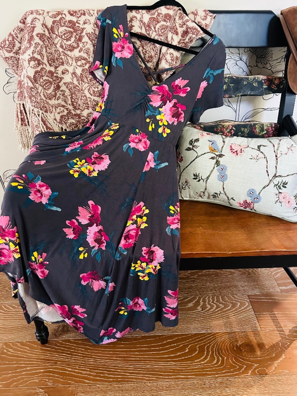 Torrid Super Soft Knits Gray Floral Dress